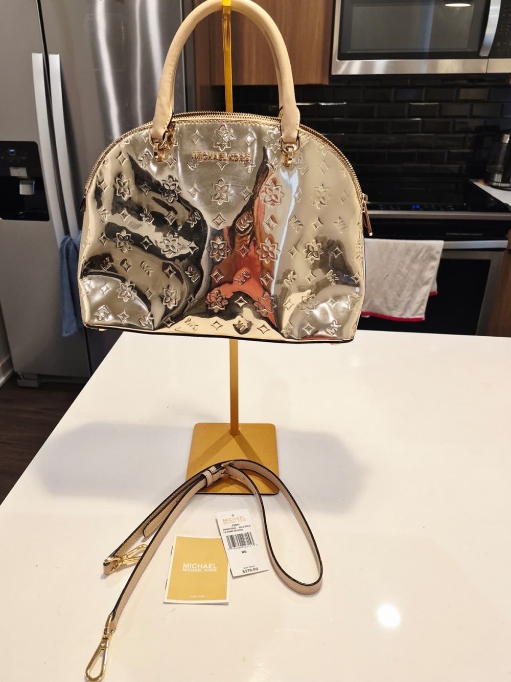 Michael Kors Women's Giftables Emmy  Metallic Mini Xbody Satchel Handbag, Leat